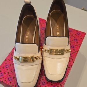 Tory Burch Cream Flats with Gold Chain Detail